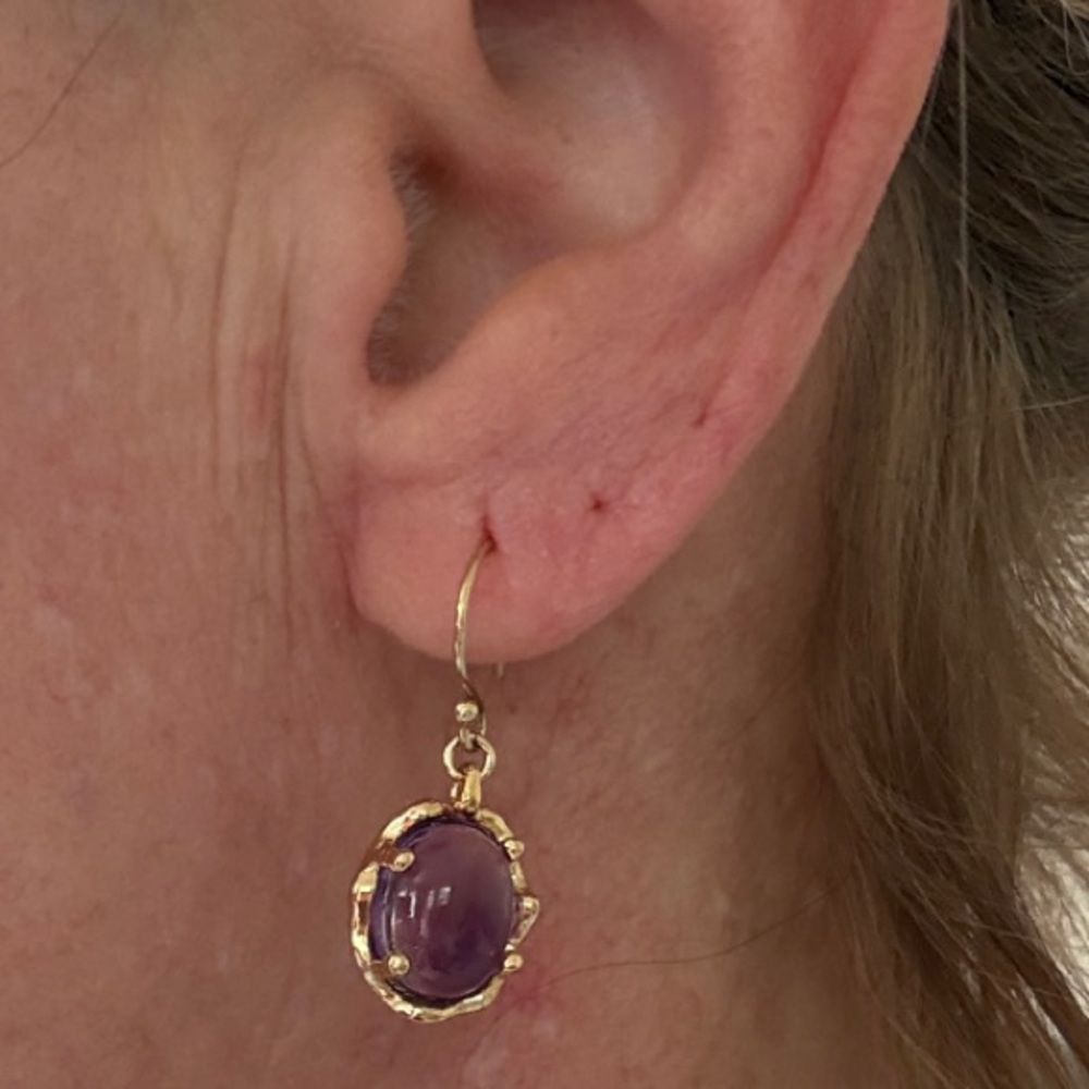 Gold Plated and Amethyst Drop Earrings